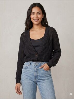 American Apparel Black Button-Front V-Neck Cardigan